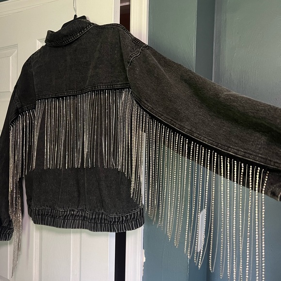 Le Lis Rhinestone Fringe Denim Jacket size Small - Picture 6 of 7
